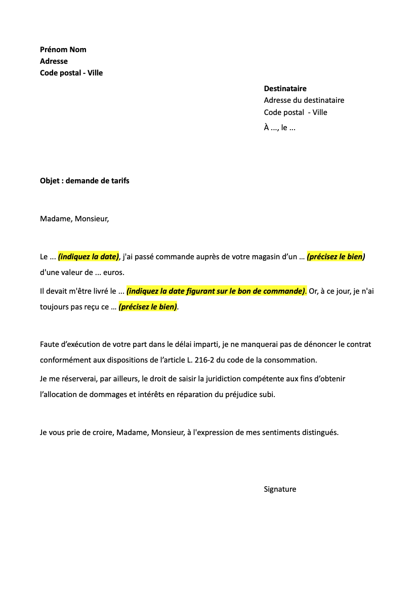 Lettre De Retard De Livraison De La Part D'un Fournisseur