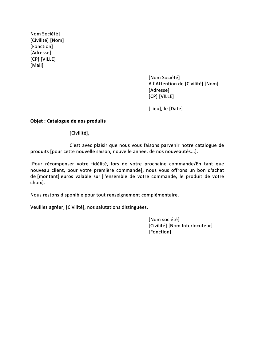 Envoi d’un catalogue avec courrier